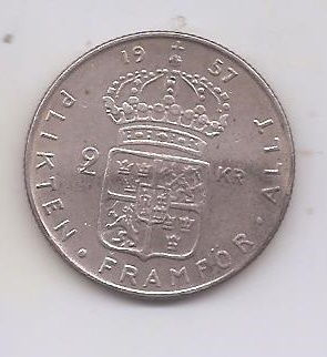 SUECIA DEL AÑO 1957 DE 2 KRONOR TS